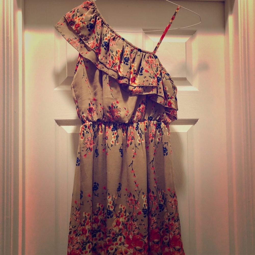 One Shoulder Floral Ruffle Sundress